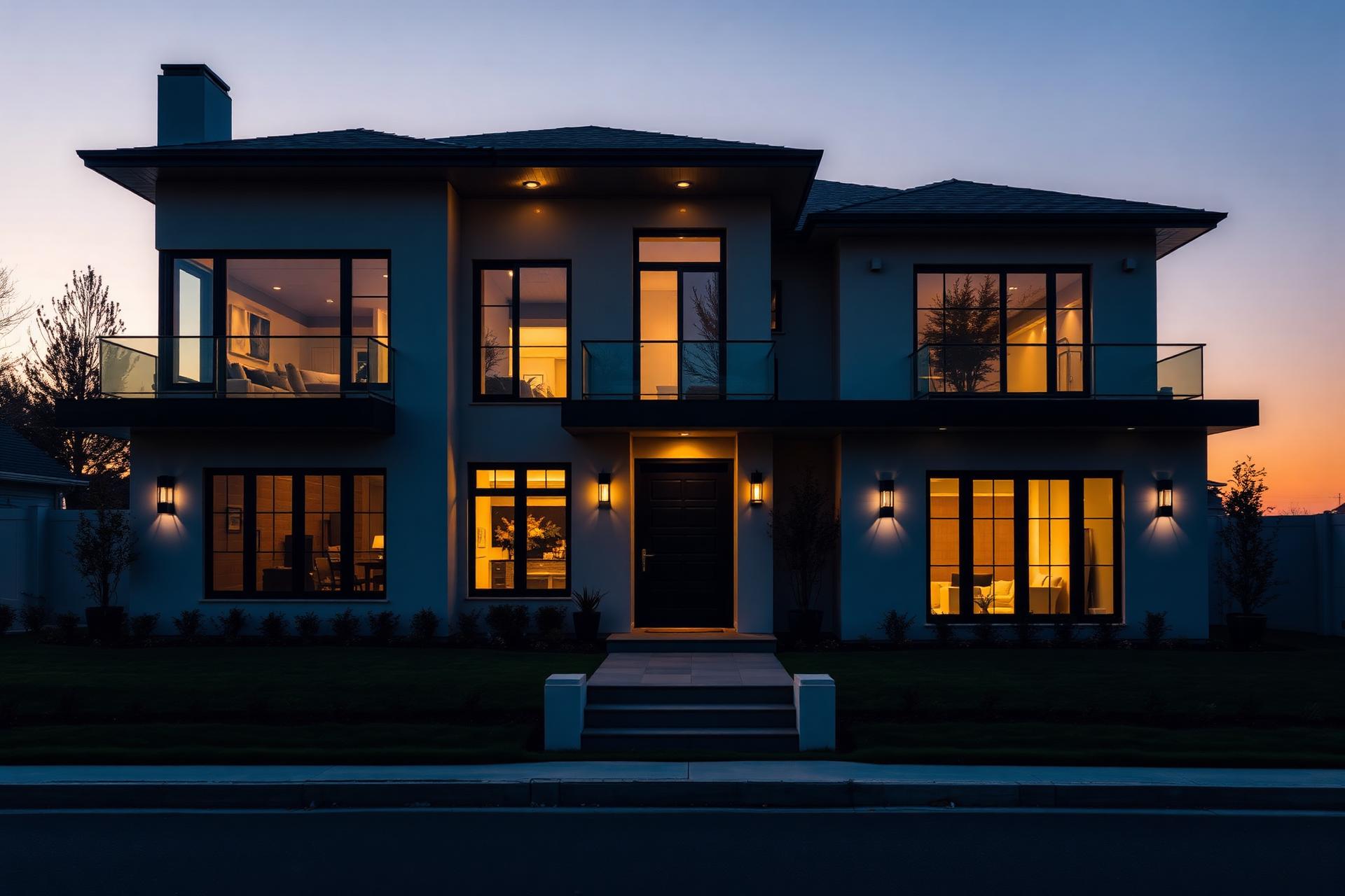 Upscale residential home at dusk